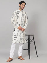 Feathered Birds Print Cotton Kurta