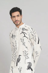 Feathered Birds Print Cotton Kurta
