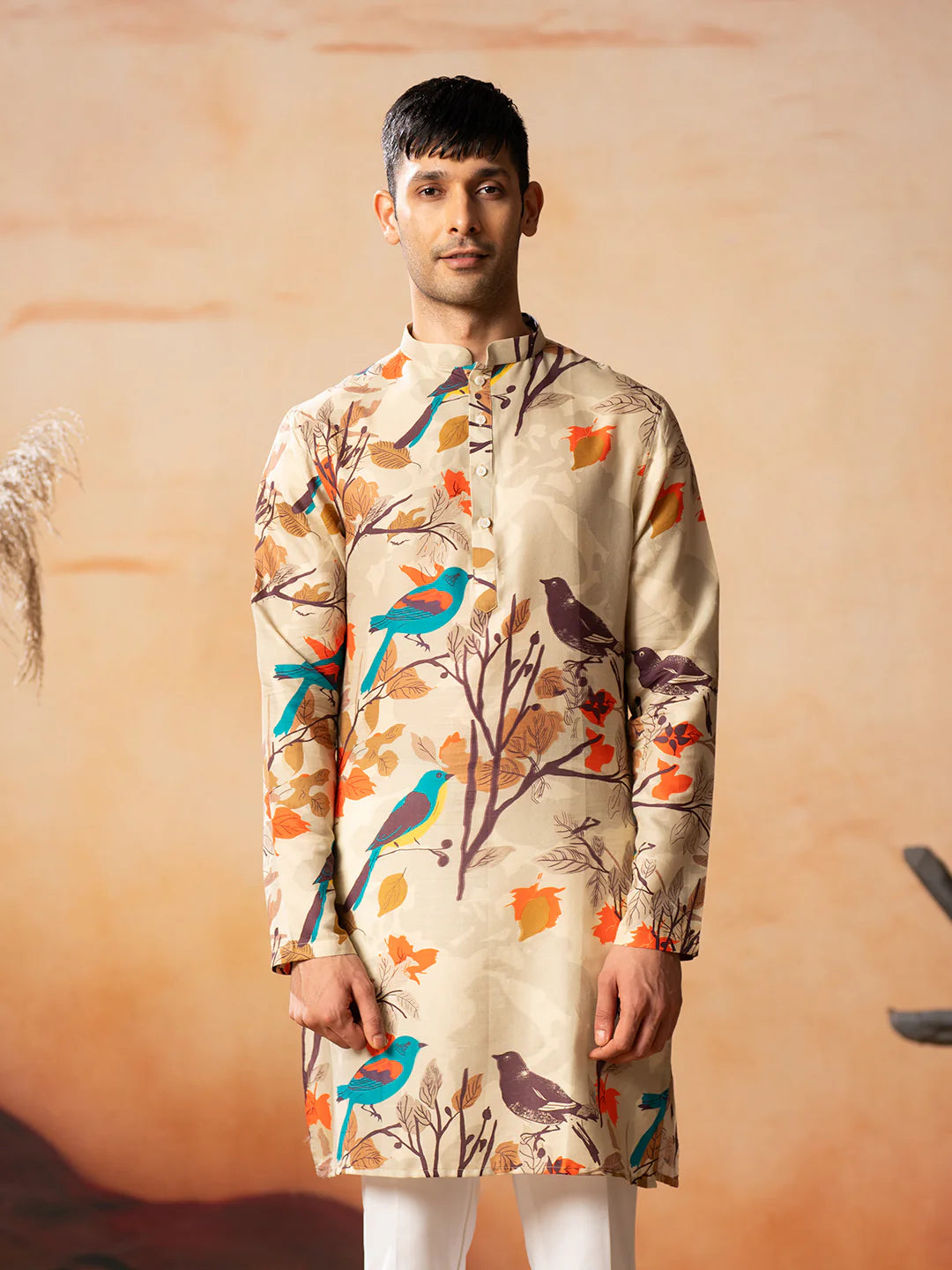 Serene Serenity Bird Themed Print Cotton Kurta