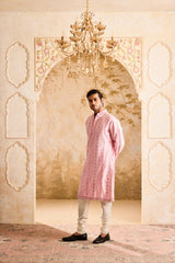 EMBROIDERED PINK MIRRORWORK KURTA WITH CHURIDAR