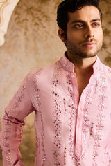 EMBROIDERED PINK MIRRORWORK KURTA WITH CHURIDAR