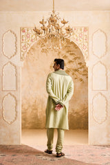 EMBROIDERED SAGE GREEN PINTUCKED KURTA WITH CHURIDAR