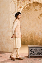 BEIGE 3-D EMBROIDERED FLORAL WORK BUNDI WITH BEIGE KURTA CHURIDAR