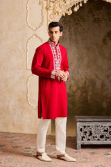 EMBROIDERED RED KURTA PANT
