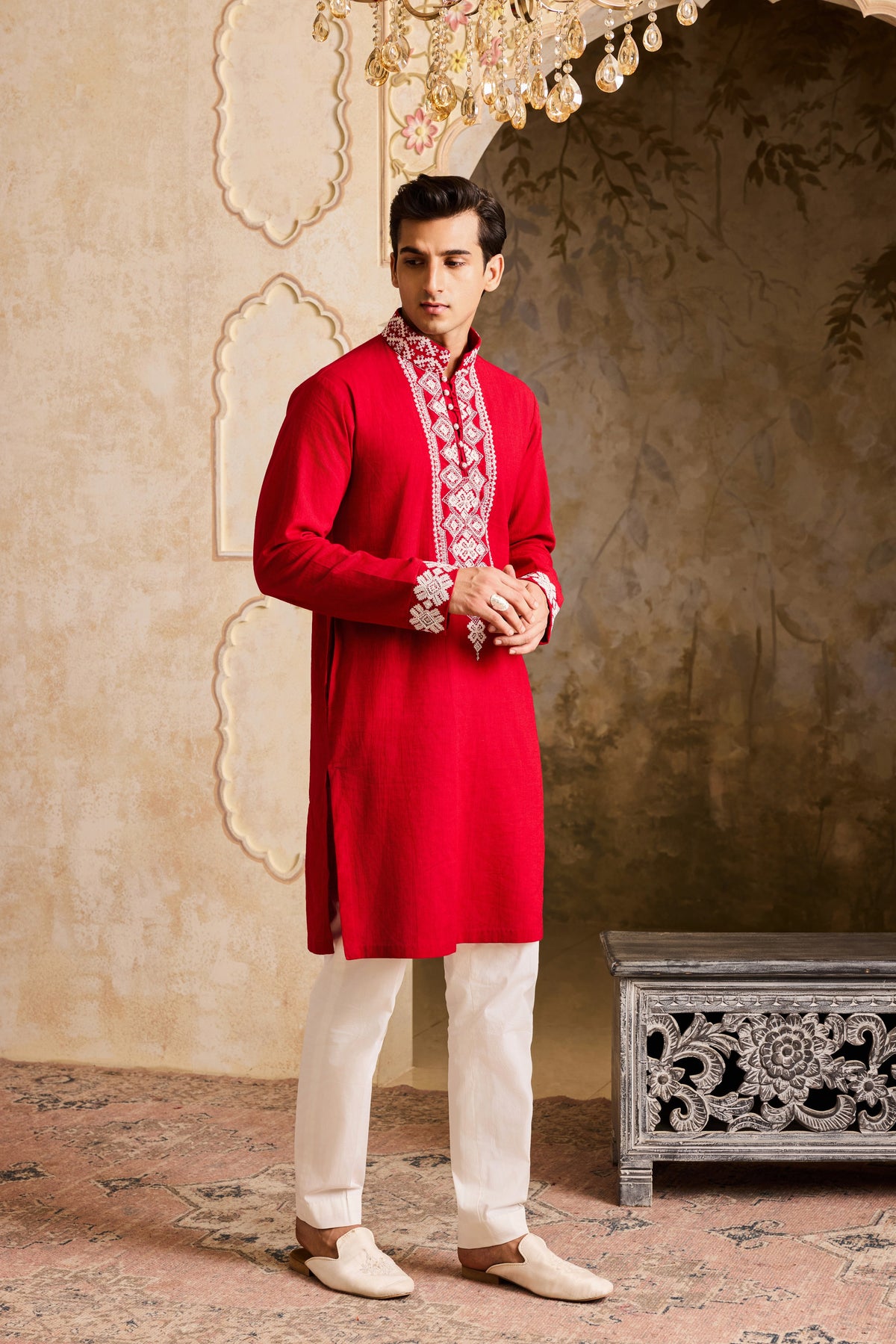 EMBROIDERED RED KURTA PANT