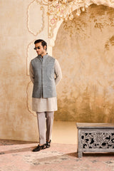 EMBROIDERED GREY MIRRORWORK BUNDI JACKET WITH KURTA PANT