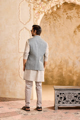 EMBROIDERED GREY MIRRORWORK BUNDI JACKET WITH KURTA PANT