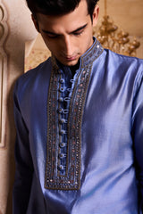 EMBROIDERED BLUE GREY KURTA CHURIDAR