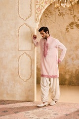 EMBROIDERED PINK PINTUCKED KURTA WITH SALWAR