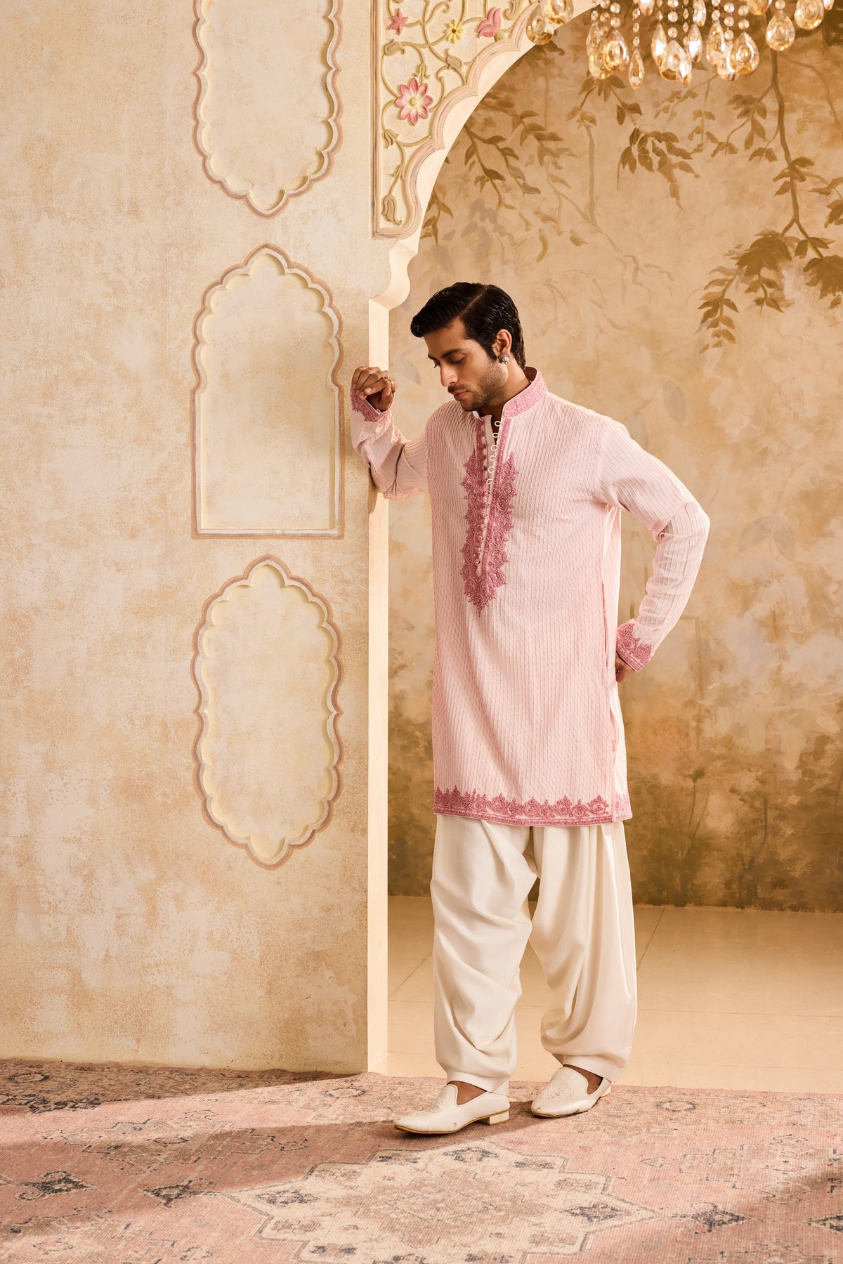 EMBROIDERED PINK PINTUCKED KURTA WITH SALWAR