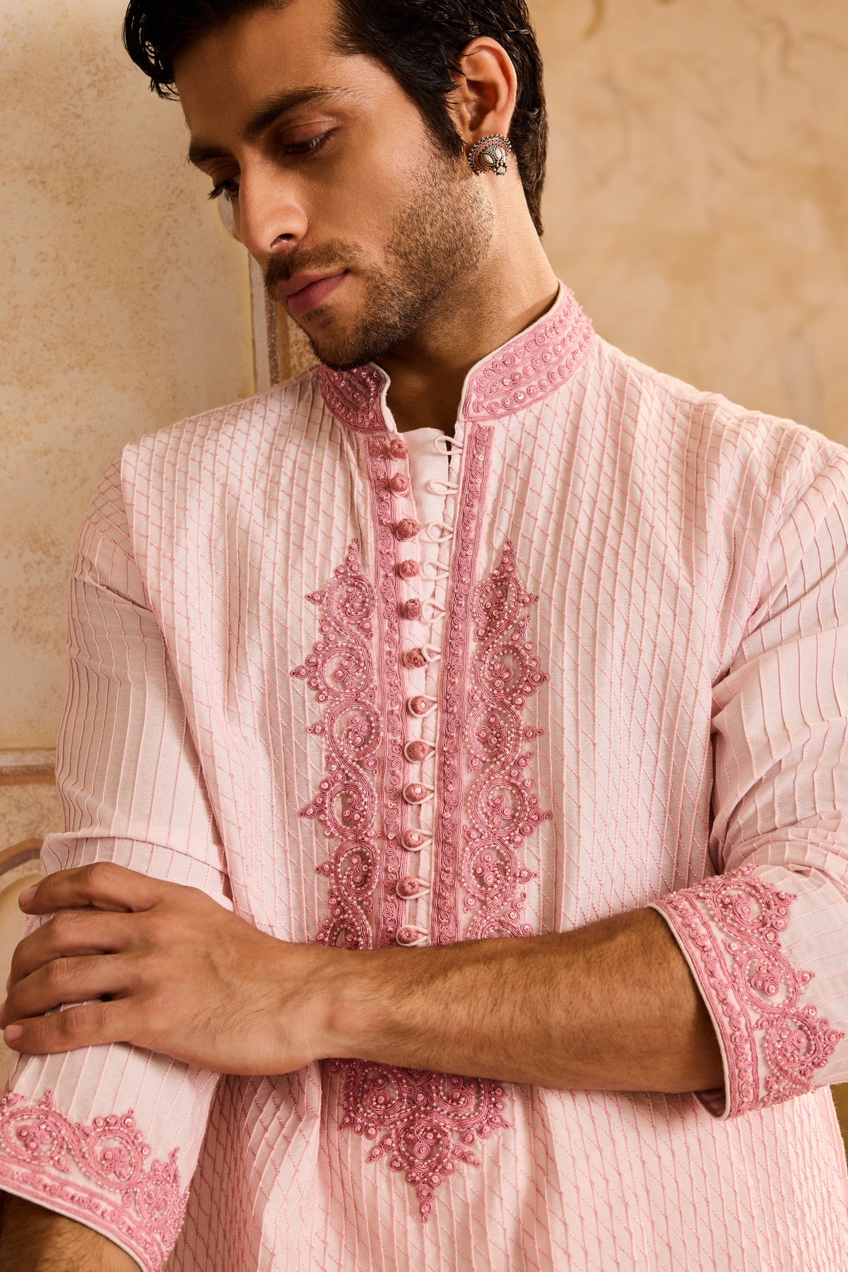 EMBROIDERED PINK PINTUCKED KURTA WITH SALWAR