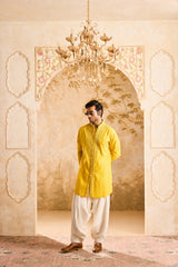 EMBROIDERED MUSTARD PINTUCKED KURTA WITH SALWAR