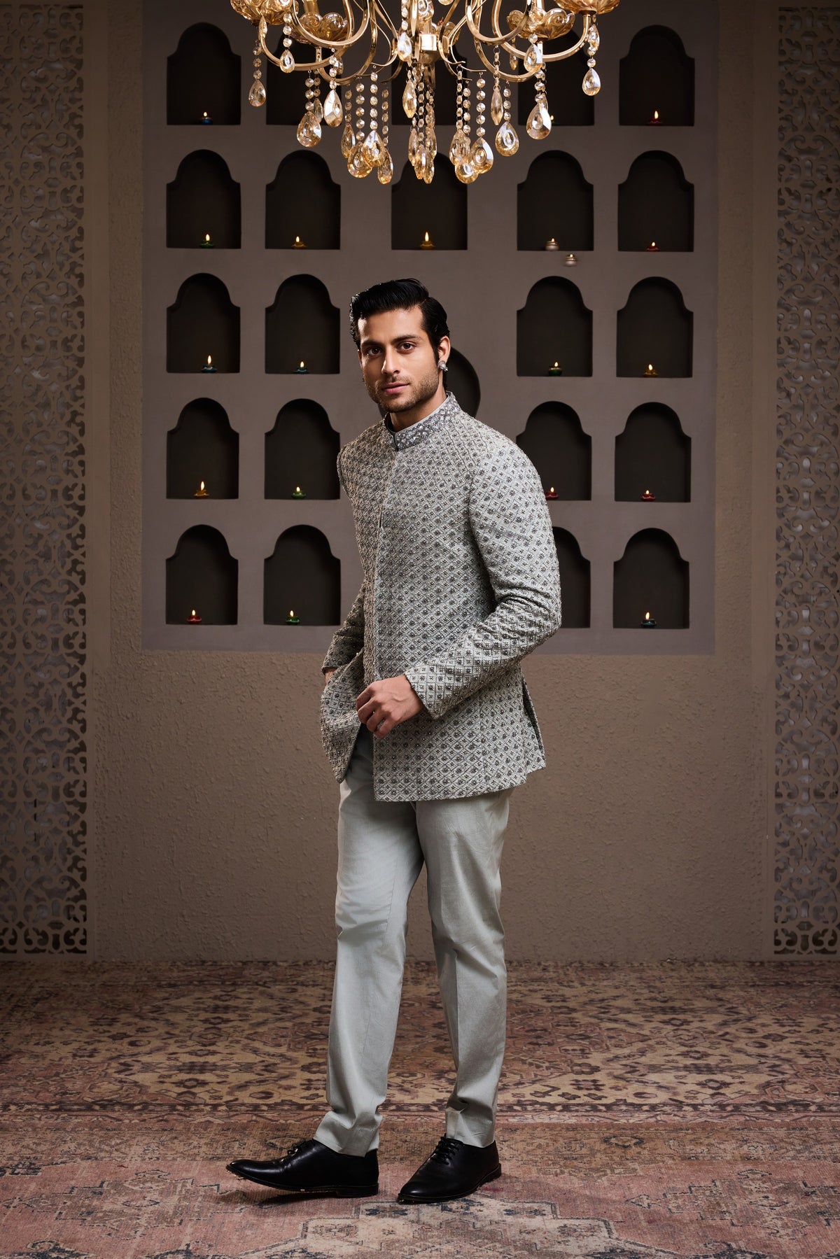 GREY EMBROIDERED JODHPURI COAT WITH PANT