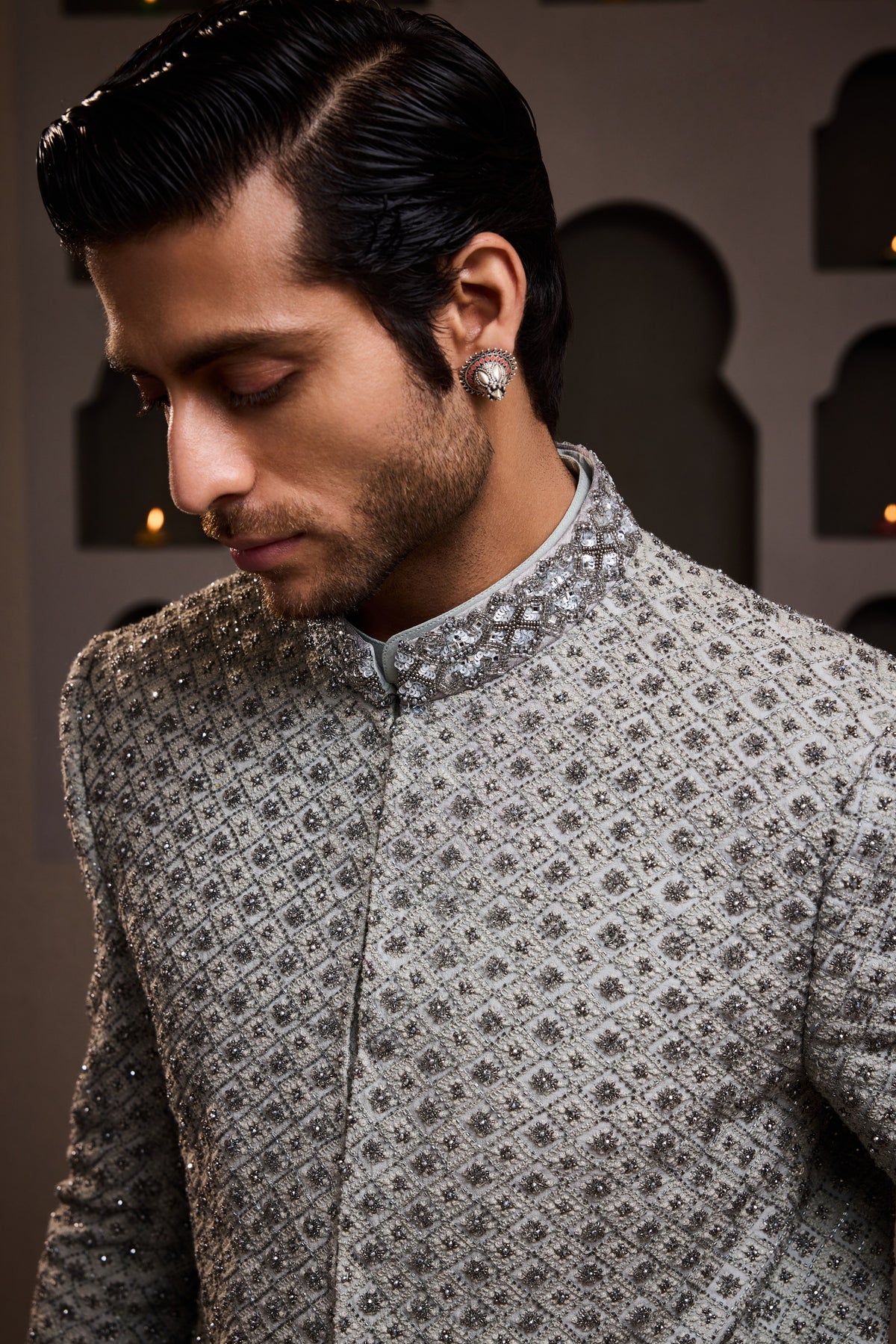 GREY EMBROIDERED JODHPURI COAT WITH PANT