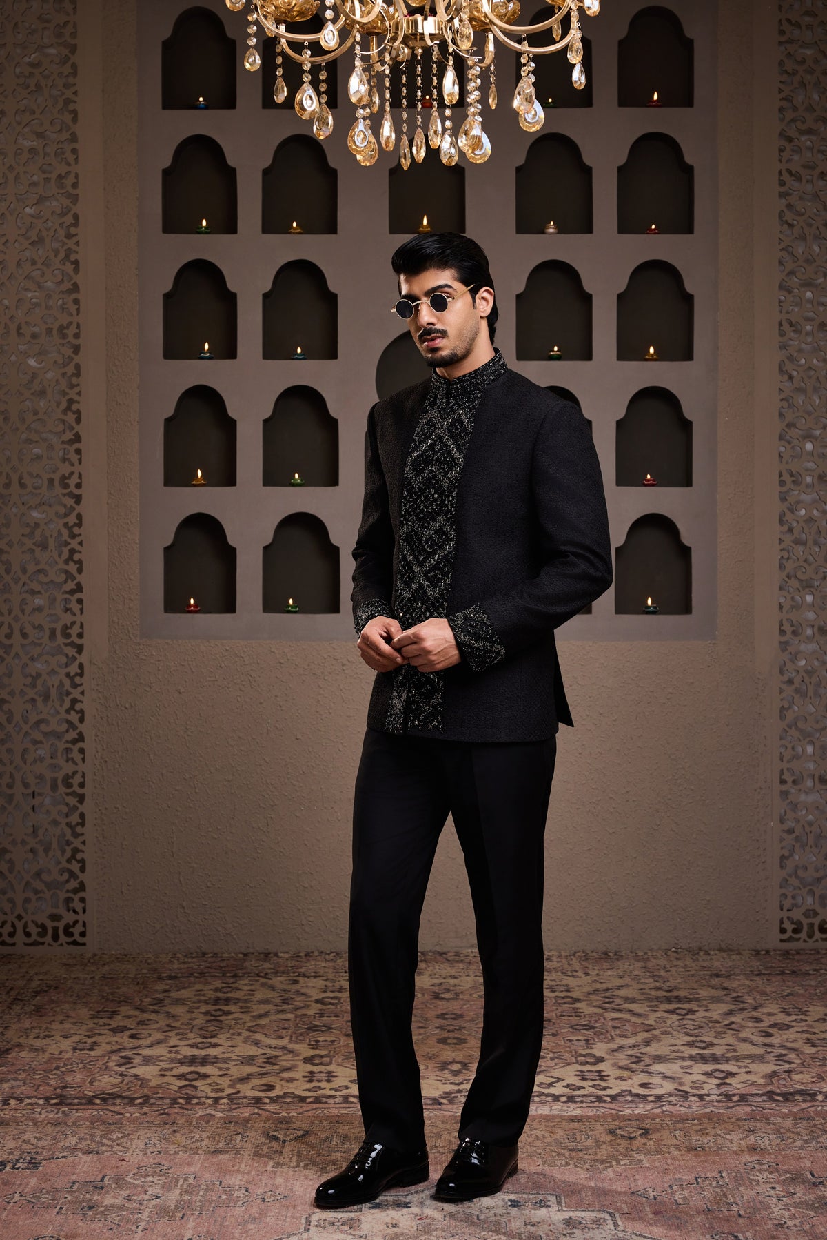 BLACK EMBROIDERED JODHPURI COAT WITH PANT