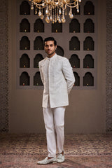 WHITE EMBROIDERED JODHPURI COAT WITH PANT