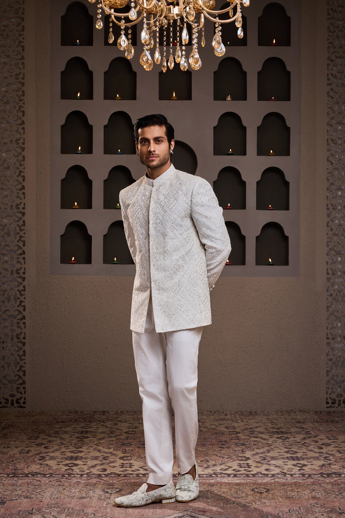 WHITE EMBROIDERED JODHPURI COAT WITH PANT