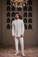 WHITE EMBROIDERED JODHPURI COAT WITH PANT