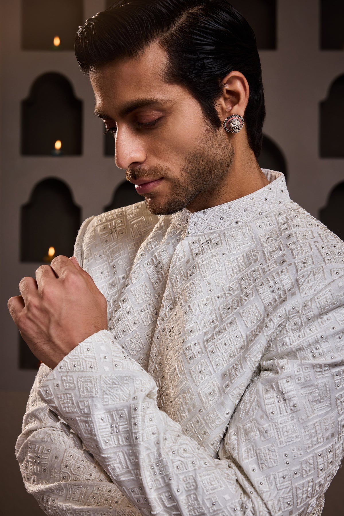 WHITE EMBROIDERED JODHPURI COAT WITH PANT