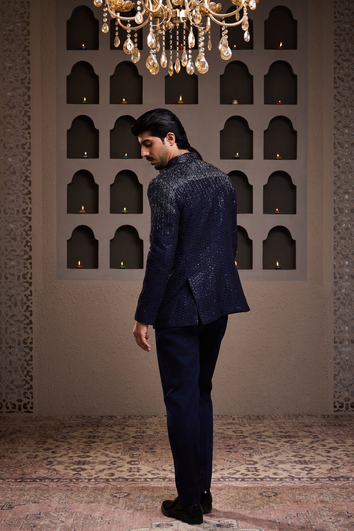 NAVY BLUE EMBROIDERED JODHPURI COAT WITH PANT
