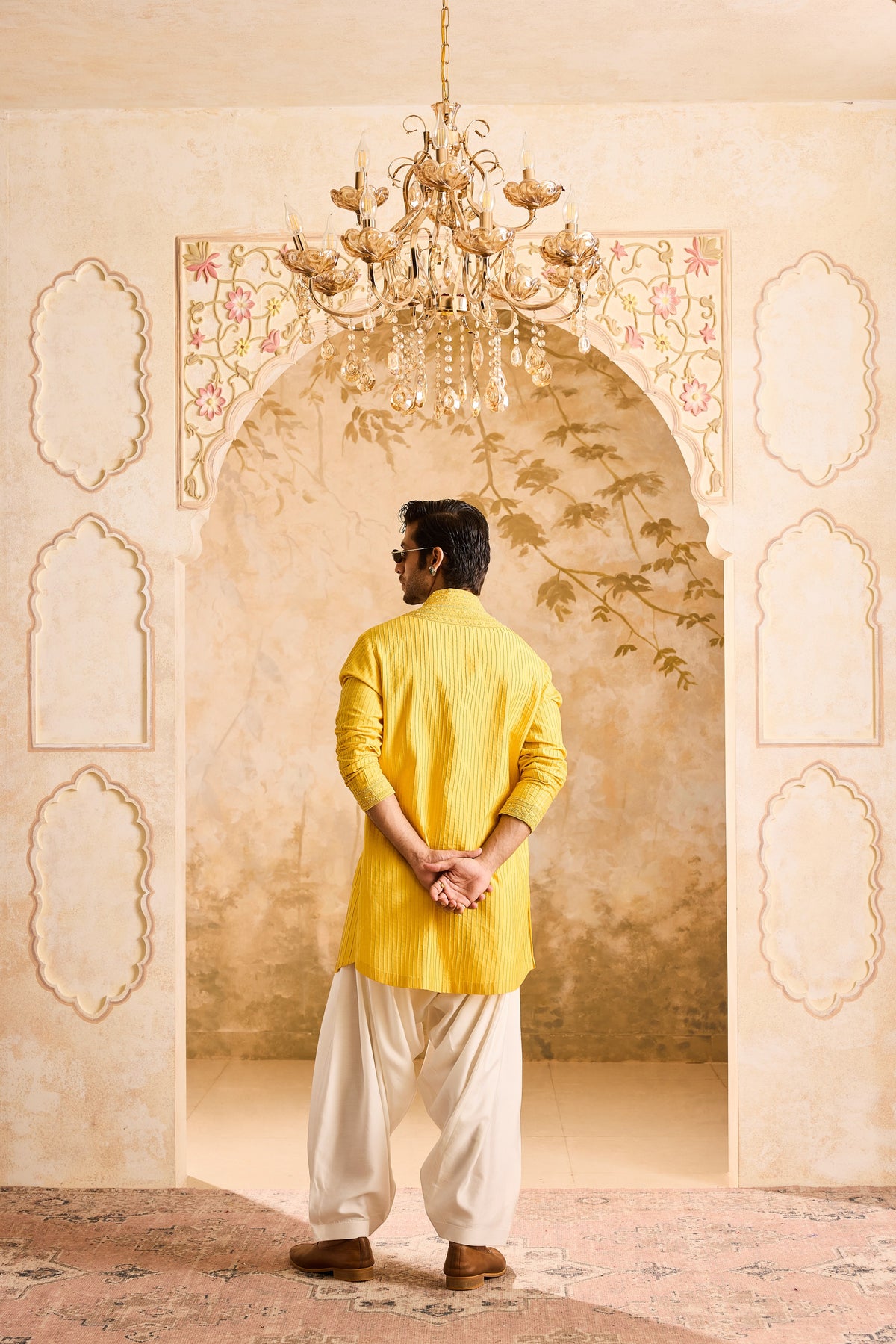 EMBROIDERED MUSTARD PINTUCKED KURTA WITH SALWAR