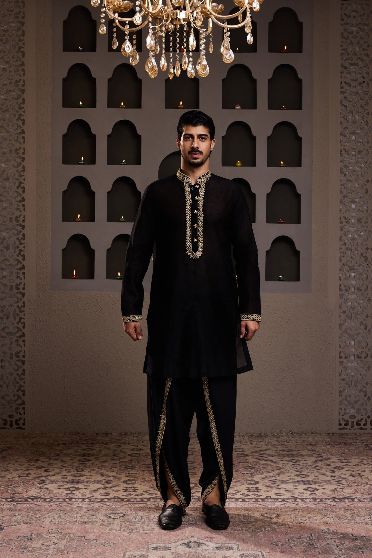 EMBROIDERED BLACK KURTA DHOTI