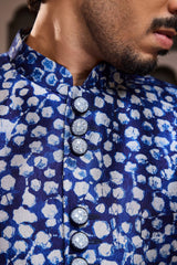 INDIGO PRINTED SHORT JACKET KURTA PATIALA SALWAR