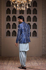 INDIGO PRINTED SHORT JACKET KURTA PATIALA SALWAR