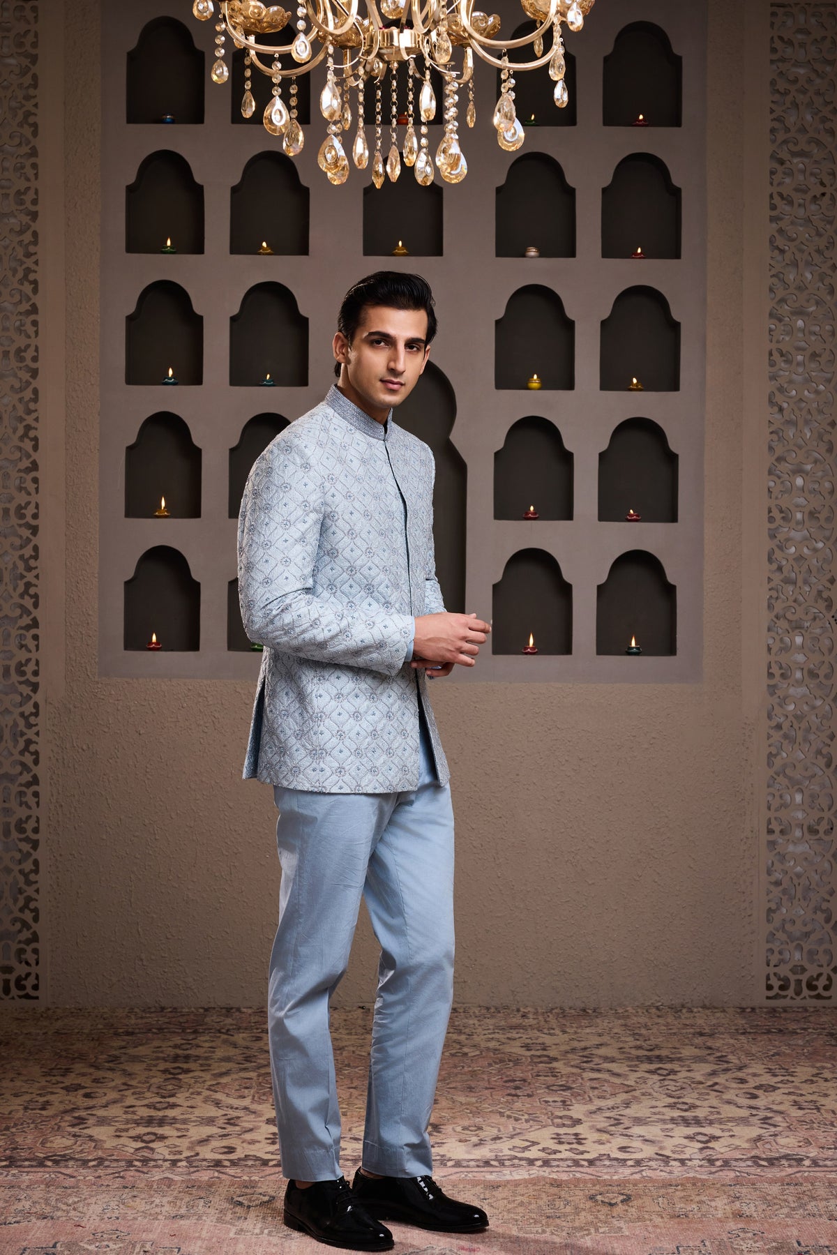 SKY BLUE EMBROIDERED JODHPURI COAT WITH PANT