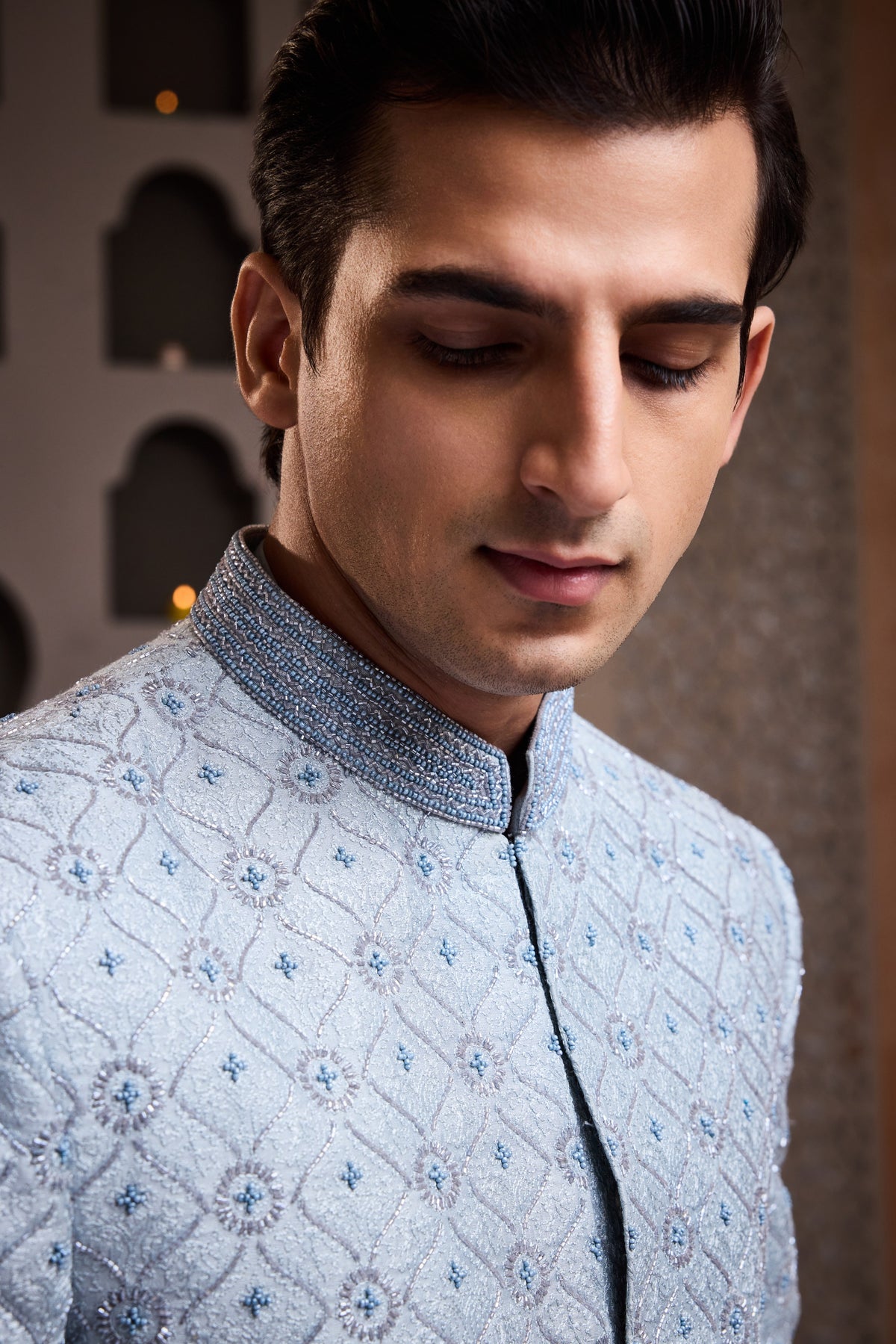 SKY BLUE EMBROIDERED JODHPURI COAT WITH PANT