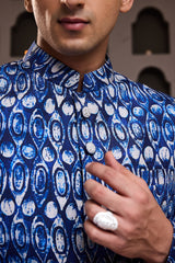 INDIGO PRINTED SHERWANI WITH KURTA SALWAR