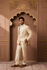 BEIGE EMBROIDERED TUXEDO WITH VEST AND PANT