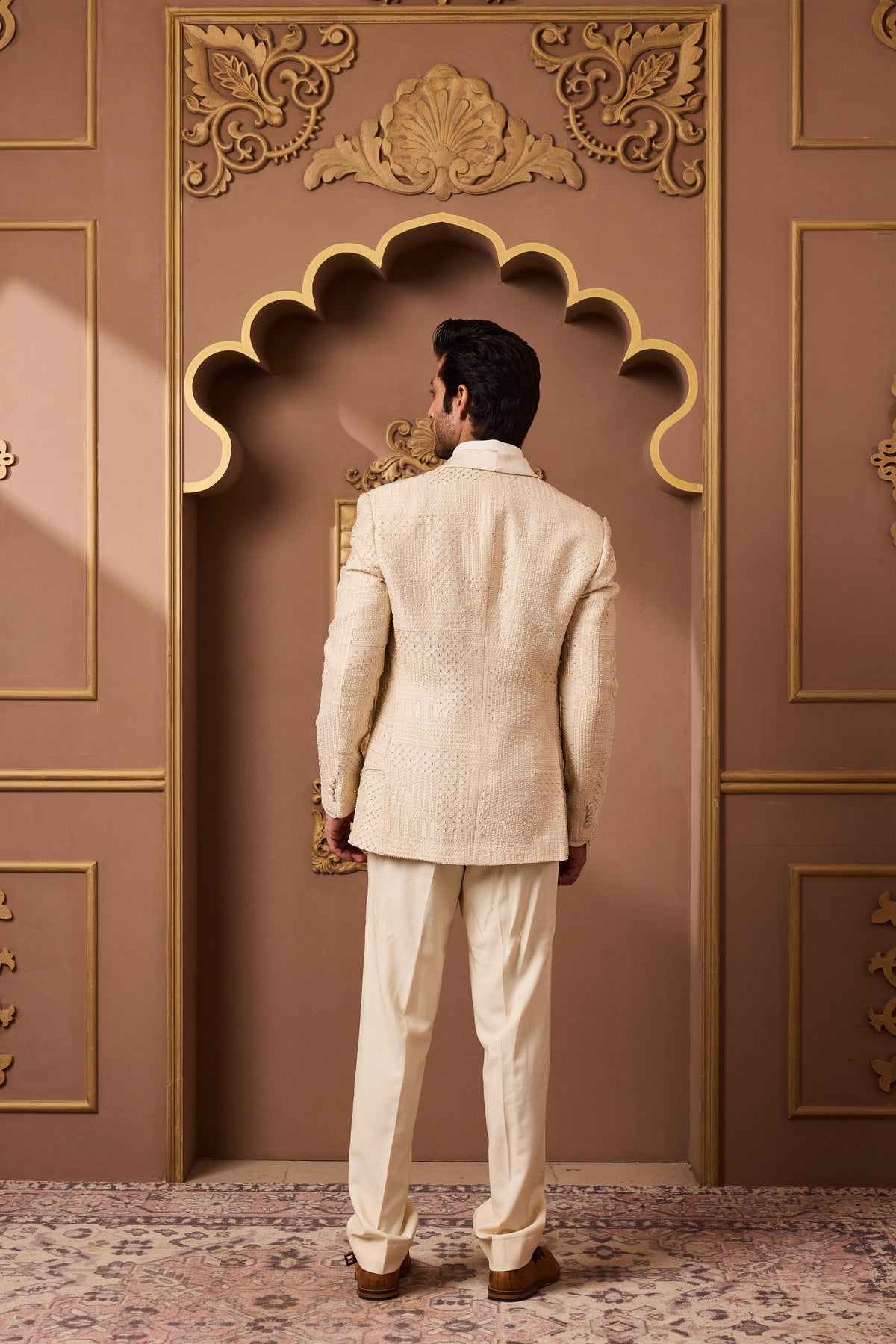 BEIGE EMBROIDERED TUXEDO WITH VEST AND PANT