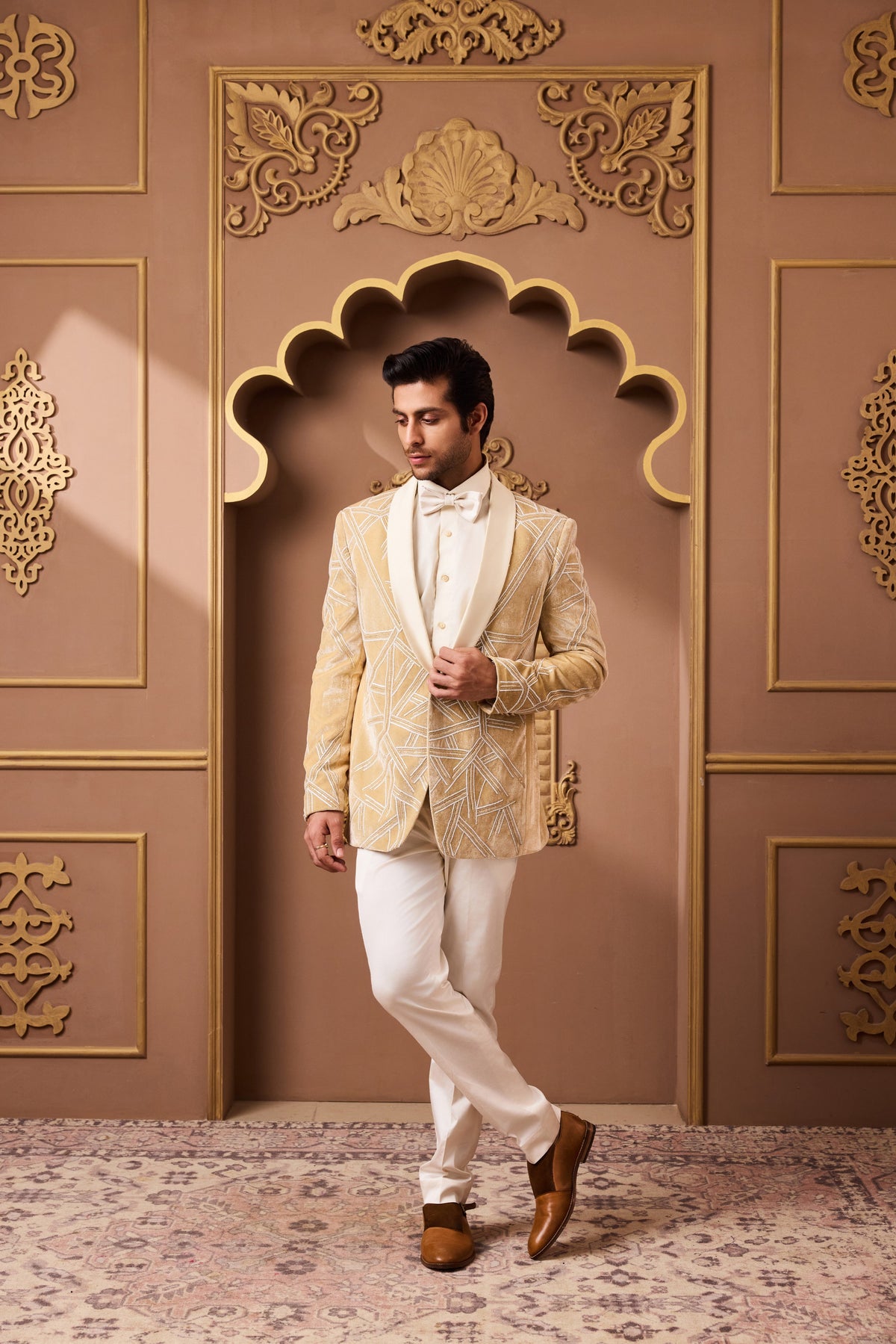 GOLD VELVET TUXEDO WITH CREAM PANT