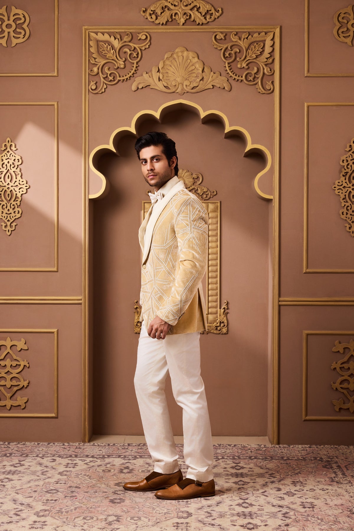 GOLD VELVET TUXEDO WITH CREAM PANT