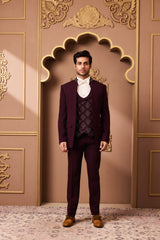 BURGUNDY TUXEDO WITH EMBROIDERED VEST AND PANT