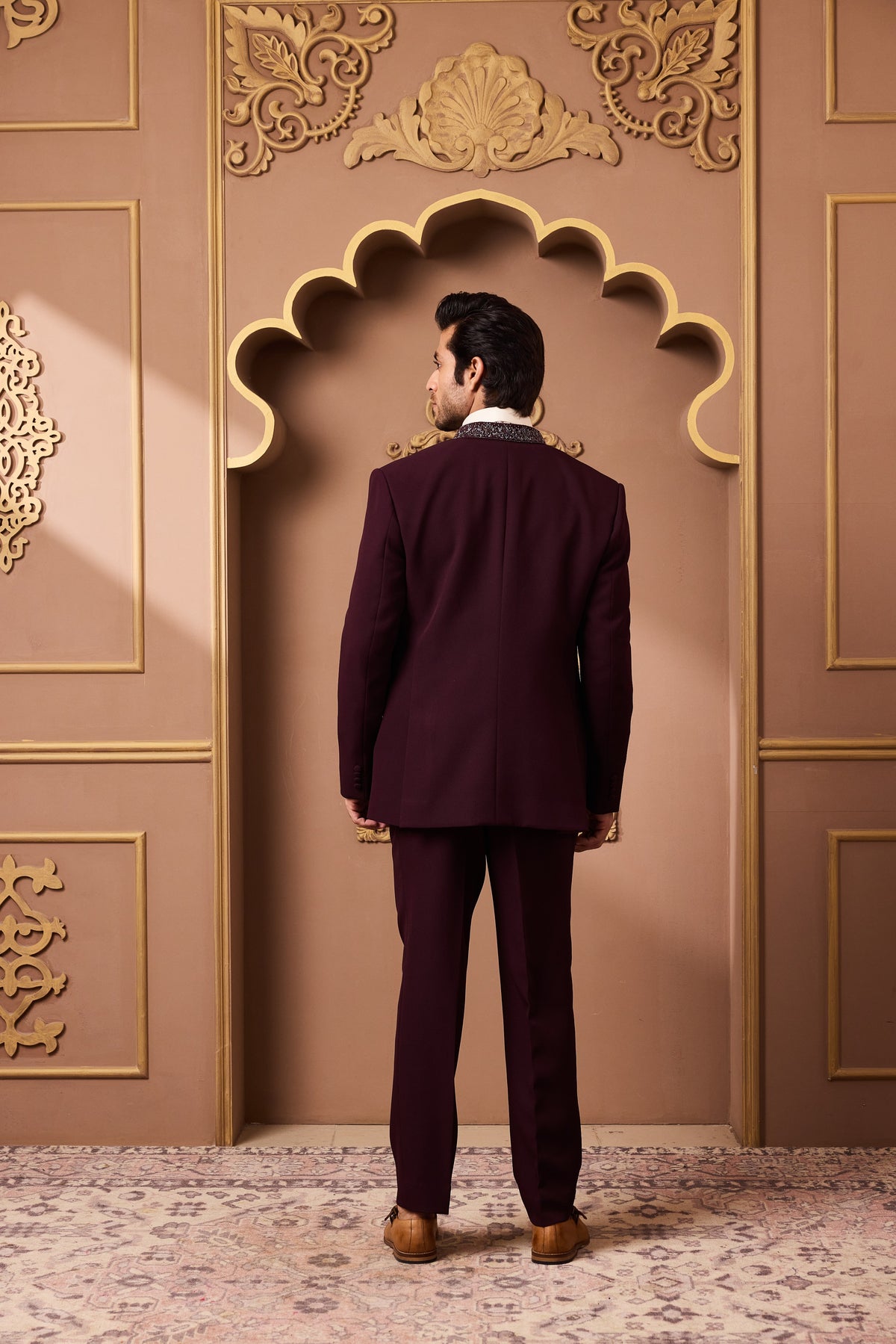BURGUNDY TUXEDO WITH EMBROIDERED VEST AND PANT