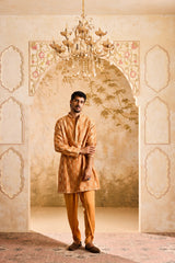 EMBROIDERED RUST MIRRORWORK KURTA WITH DHOTI SALWAR