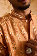 EMBROIDERED RUST MIRRORWORK KURTA WITH DHOTI SALWAR