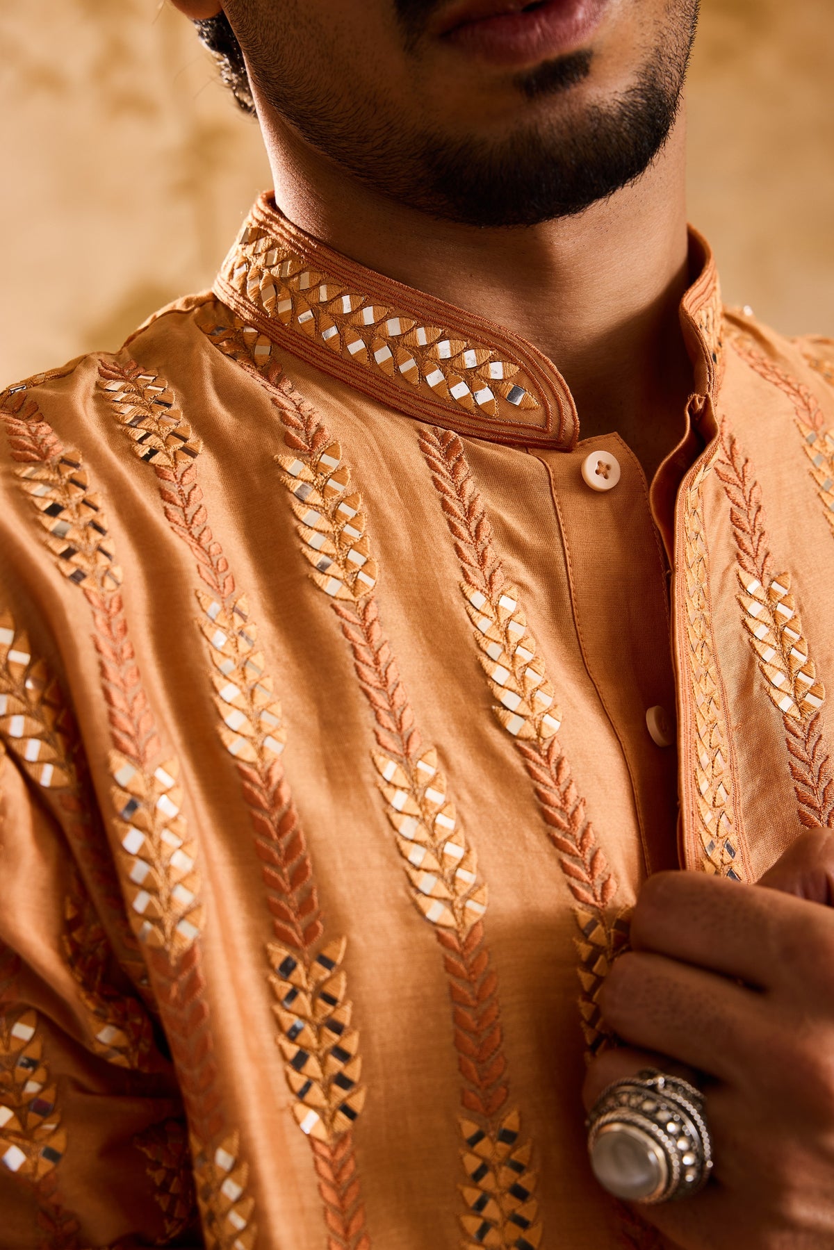 EMBROIDERED RUST MIRRORWORK KURTA WITH DHOTI SALWAR