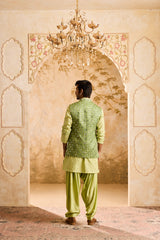 EMBROIDERED LIGHT GREEN MIRRORWORK BUNDI JACKET WITH KURTA SALWAR