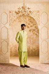EMBROIDERED LIME GREEN APPLIQUE WORK KURTA SALWAR