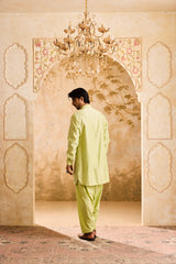 EMBROIDERED LIME GREEN APPLIQUE WORK KURTA SALWAR
