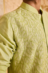 EMBROIDERED LIME GREEN APPLIQUE WORK KURTA SALWAR