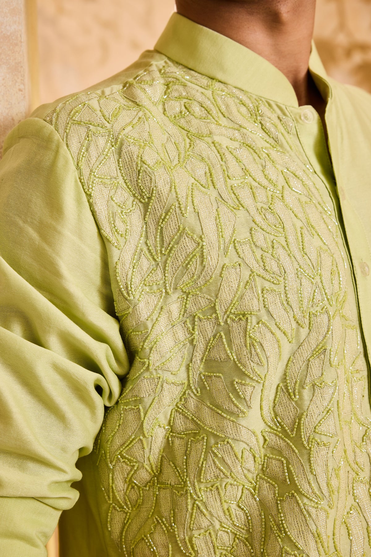EMBROIDERED LIME GREEN APPLIQUE WORK KURTA SALWAR