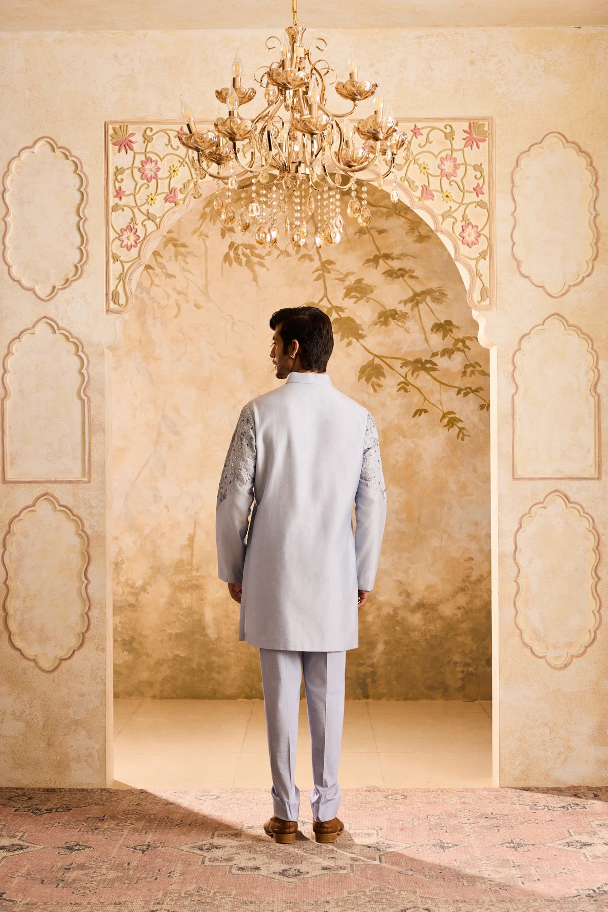 EMBROIDERED POWDER BLUE APPLIQUE WORK WITH TROUSER