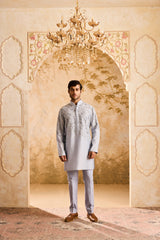 EMBROIDERED POWDER BLUE APPLIQUE WORK WITH TROUSER