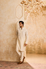 EMBROIDERED IVORY APPLIQUE WORK KURTA CHURIDAR