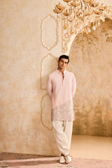 EMBROIDERED PINK APPLIQUE WORK KURTA WITH SALWAR