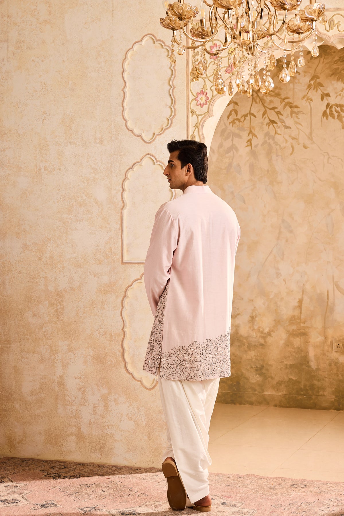 EMBROIDERED PINK APPLIQUE WORK KURTA WITH SALWAR